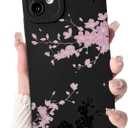 NITITOP Compatible with iPhone 12 Mini Case Cute Aesthetic Cherry Blossom Pattern Design for Women Girls Soft TPU Shockproof Full Camera Protective Phone Cover - Black Pink