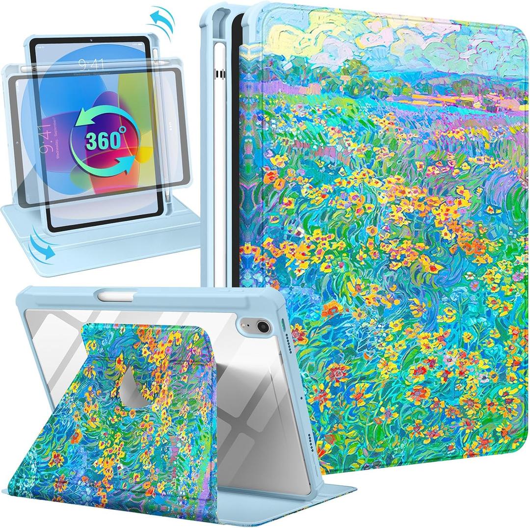 Uppuppy for iPad Mini 7/6 Case - for iPad Mini 6th/7th Generation Cases Women Cute Folio Cover Pencil Holder Girls Girly Green Aesthetic Pretty Rotating Stand for Apple Mini 6/A17 Pro Case 8.3 Inch