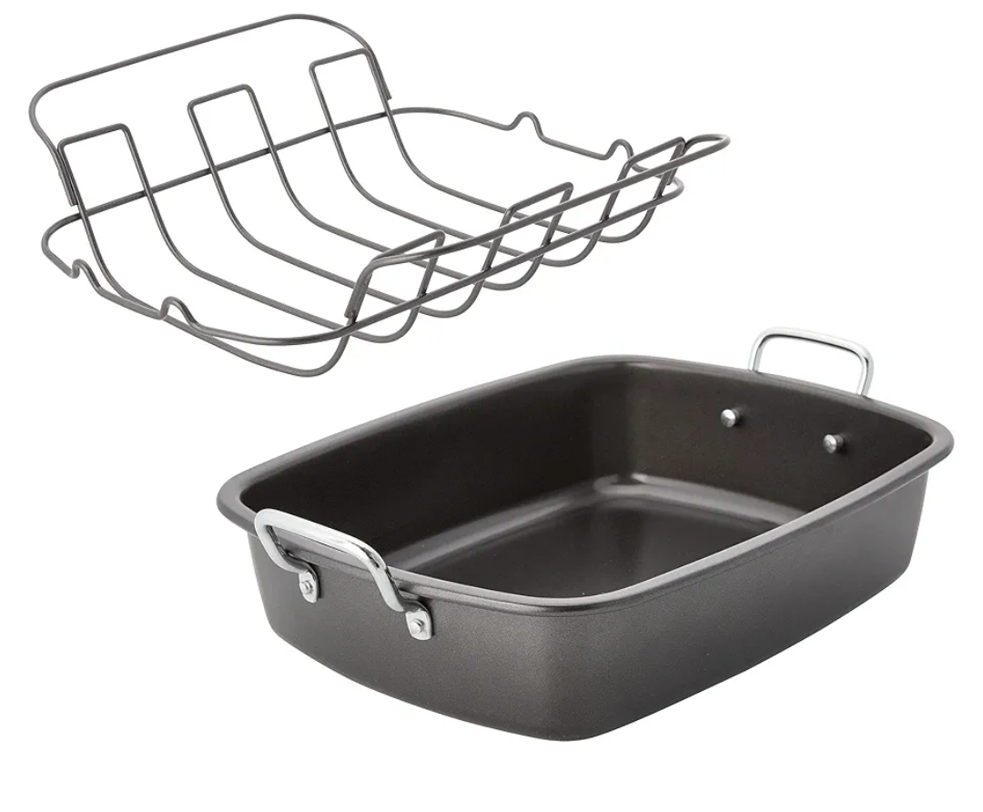 Chicago Metallic Nonstick Roaster with Floating Rack, 18-Inch-by-13-Inch, Black