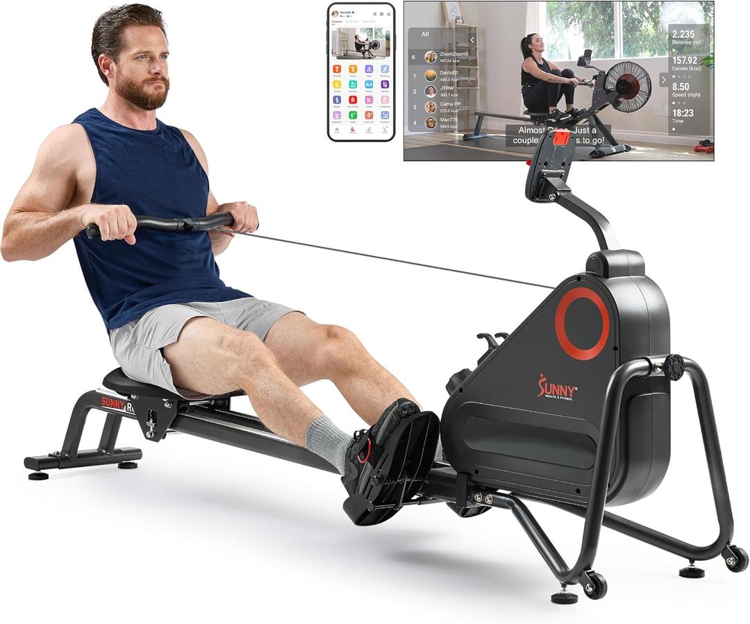 Sunny Health & Fitness Magnetic Rowing Machine for Home Exercise, Quiet & Smooth Rower with Compact Storage and Optional Free Sunny Fit App Connectivity