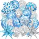 36Pcs Winter Party Balloon Decorations, Blue Silver Star Snowflake Foil Balloons Snowflake Latex Balloons for Winter Wonderland Xmas Holidays Birthday Party Decorations