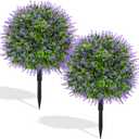 Der Rose 21" Artificial Lavender Topiary Ball Trees with Ground Spike Set of 2 Outdoor Artificial Plants UV Resistant Artificial Shrubs Fake Bushes for Front Porch Garden Decor