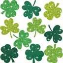 Seajan 200 Pcs St. Patrick's Day Cutouts Decoration Shamrock Glitter Paper Cutouts with 400 Pcs Glue Points 4 Color Lucky Bulletin Board Decoration for Classroom Home Door Wall St. Patrick's Day Party