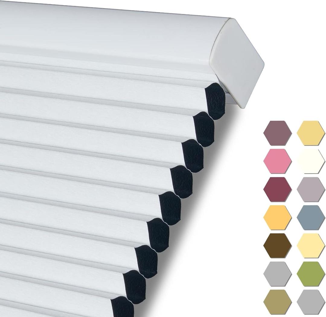 Persilux 100% Blackout Cordless Cellular Shades & Blinds Honeycomb Blinds Bottom up Waterproof Thermal Insulated Window Shades for Home, Windows and Kitchen, White, 17" W x 48" H (17"W x 48"H, White)
