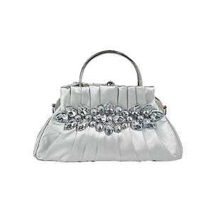 IAMUHI Women Retro Satin Evening Handbag Pleated Rhinestone Clutch Bag Party Wedding Crossbody Shoulder Purse with Chain,Silver
