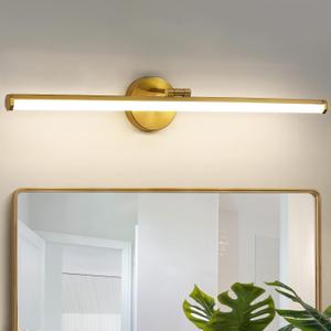 KAISITE 30 Inch Gold Vanity Light - LED Bathroom Lighting Fixture Over Mirror, 24W 4000K Dimmable Modern Light Bar, Rotatable Bath Vanity Fixture
