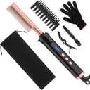Hot Comb for Lace Front Wigs, Ceramic Electric Straightening Combs with 14 Temperature Settings & Auto Shut Off, Dual Voltage Travel Pressing Comb Set for Black Women Hair
