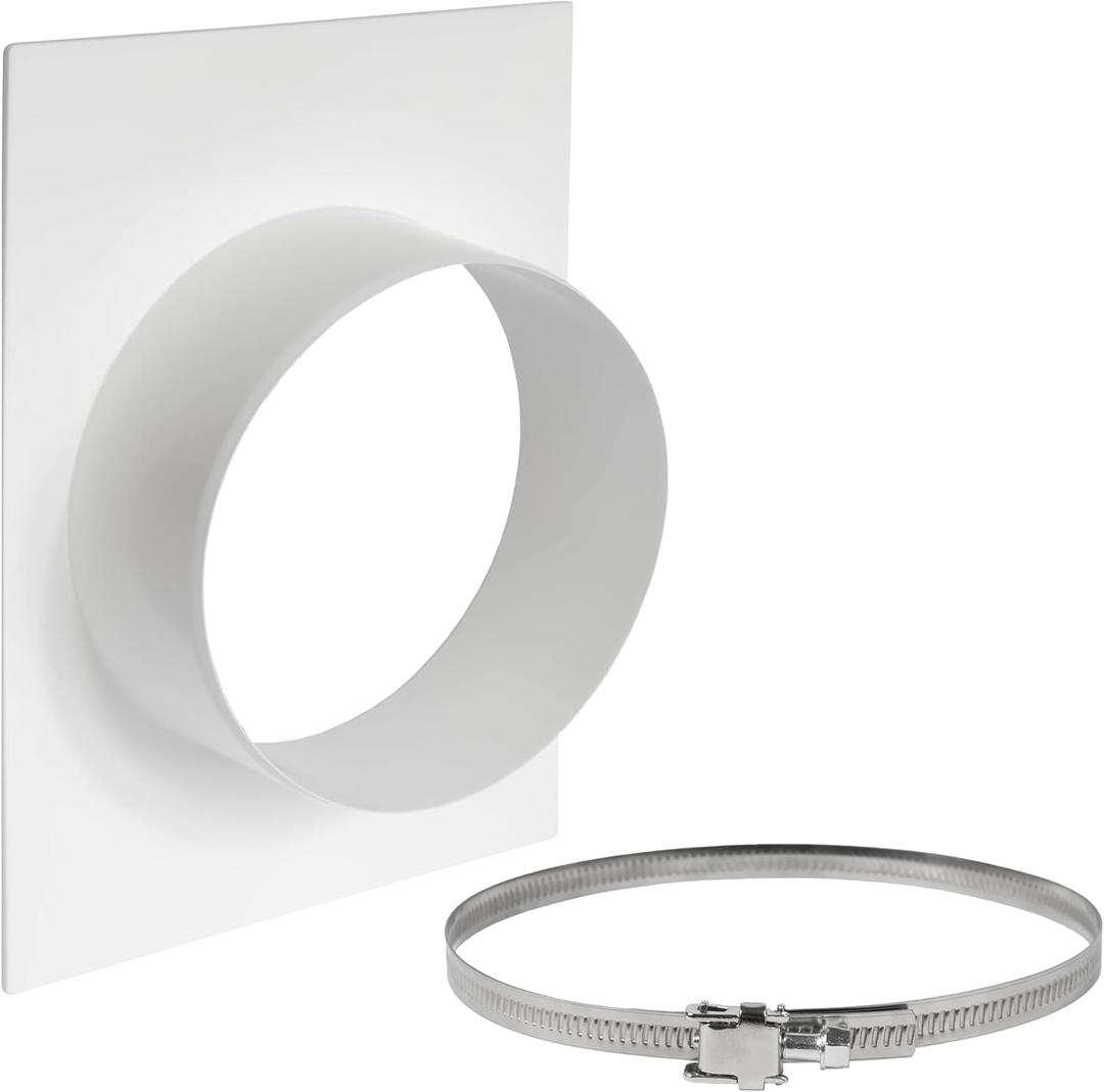 Repa Market 6" Inch Duct Connector Flange with Clamp, Plastic Straight Pipe Flange for Heating Cooling Ventilation System - Ducting Coupling Wall Plate with Adjustable Stainless Steel Hose Clamp