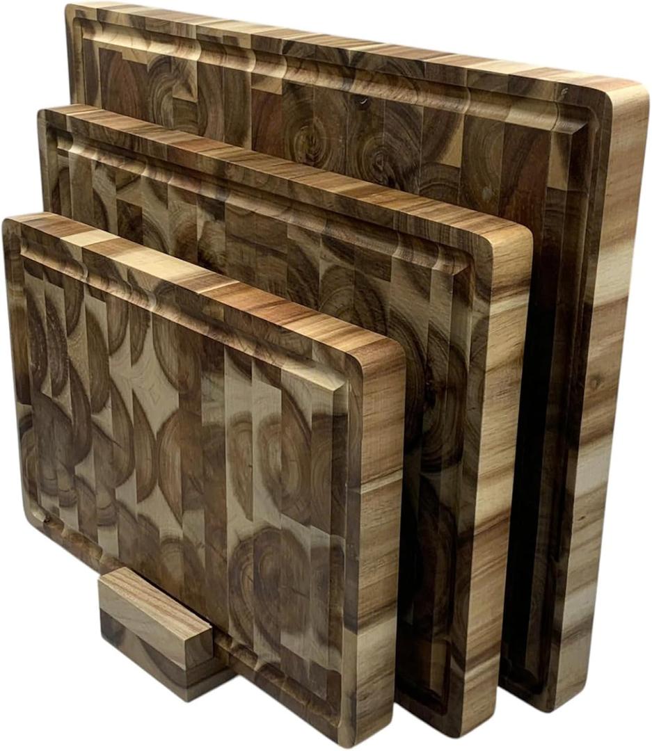 KOLWOVEN Acacia Wood Cutting Boards Set of 3 for Kitchen 1 Inch Thick - Large Wooden Cutting Boards for Chopping Meat, Cheese, Fruits, and Vegetables (17x12, 12x10, 12x7 inch)