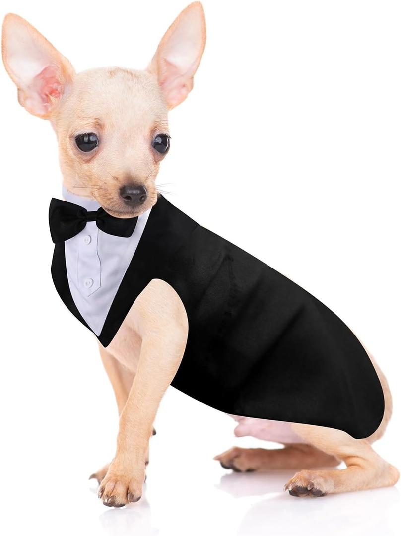 Weewooday Dog Tuxedo and Bandana Set Dogs Formal Tuxedo PET Wedding Party Suit Wedding Bow Tie Shirt for Christmas Halloween Birthday Costumes(Cute Style,S)