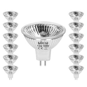 Jaenmsa 50 Watt MR16 Halogen Bulbs, 50W 12V Halogen Light Bulbs 2 Pin, 12 Pack Dimmable Indoor Flood 50w MR16 GU5.3 Small Light Bulb for Landscape/Track Light Bulbs 2800K Warm White