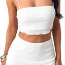 Summer Two Piece Outfits for Women Vacation Going Out Plisse Crop Tops High Waisted Bodycon Mini Skirt Sets Size XL