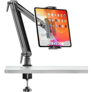 Portable Monitor Stand Desk Holder- Large Clamp support up to 6.5 12.9 14.6 15.6 18.5 inch 360 Rotating Base Swivel Tall Desk Arm Mount for iPad Pro/Mini/Air/Surface Strong Bearing Weight over 5.5lbs