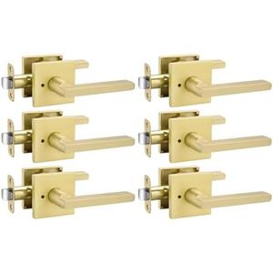 Goldenwarm Gold Door Handles Interior, Zinc Alloy Heavy Duty Brushed Gold Interior Door Handles for Bedroom Bathroom, Modern Square Privacy Door Levers (3 Pack)