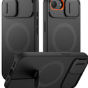 SURITCH for iPhone 16 Pro Case with Slide Camera Cover and Adjustable Kickstand, Compatible with MagSafe, Shockproof Bumper Case Slim Protective Cover for iPhone 16 Pro 6.3 Inch, Black