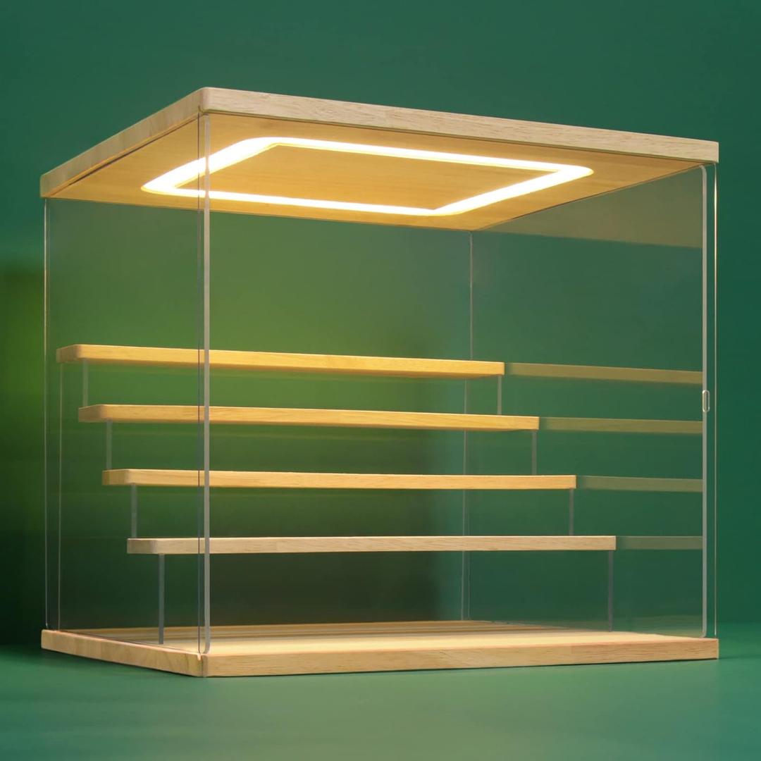 NONEMEY Clear Acrylic Display Case Stand with LED Light 2/3/4/5/6 Tier Storage Box Showcase Dustproof Organizer Box for Collectibles (5Tier 12.4*12.2*12inch )