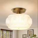 Semi Flush Mount Ceiling Light, Milk Glass Shade Modern Ceiling Light Fixture, Vintage Gold Lighting for Hallway Bedroom Entryway Kitchen Porch