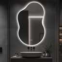 48"x30" Irregular LED Lighted Vanity Mirror for Bathroom, Backlit Only, Anti-Fog, 3-Color Dimmable Lighting, Wall Mount [Horizontal/Vertical]