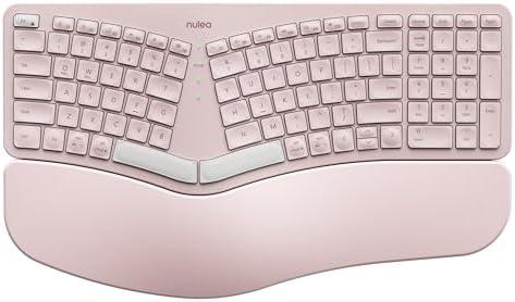 Nulea RT05B Bluetooth Ergonomic Split Keyboard, Wireless USB-C Rechargeable with Cushion Wrist Rest, Compatible Windows Mac (C-Pink)