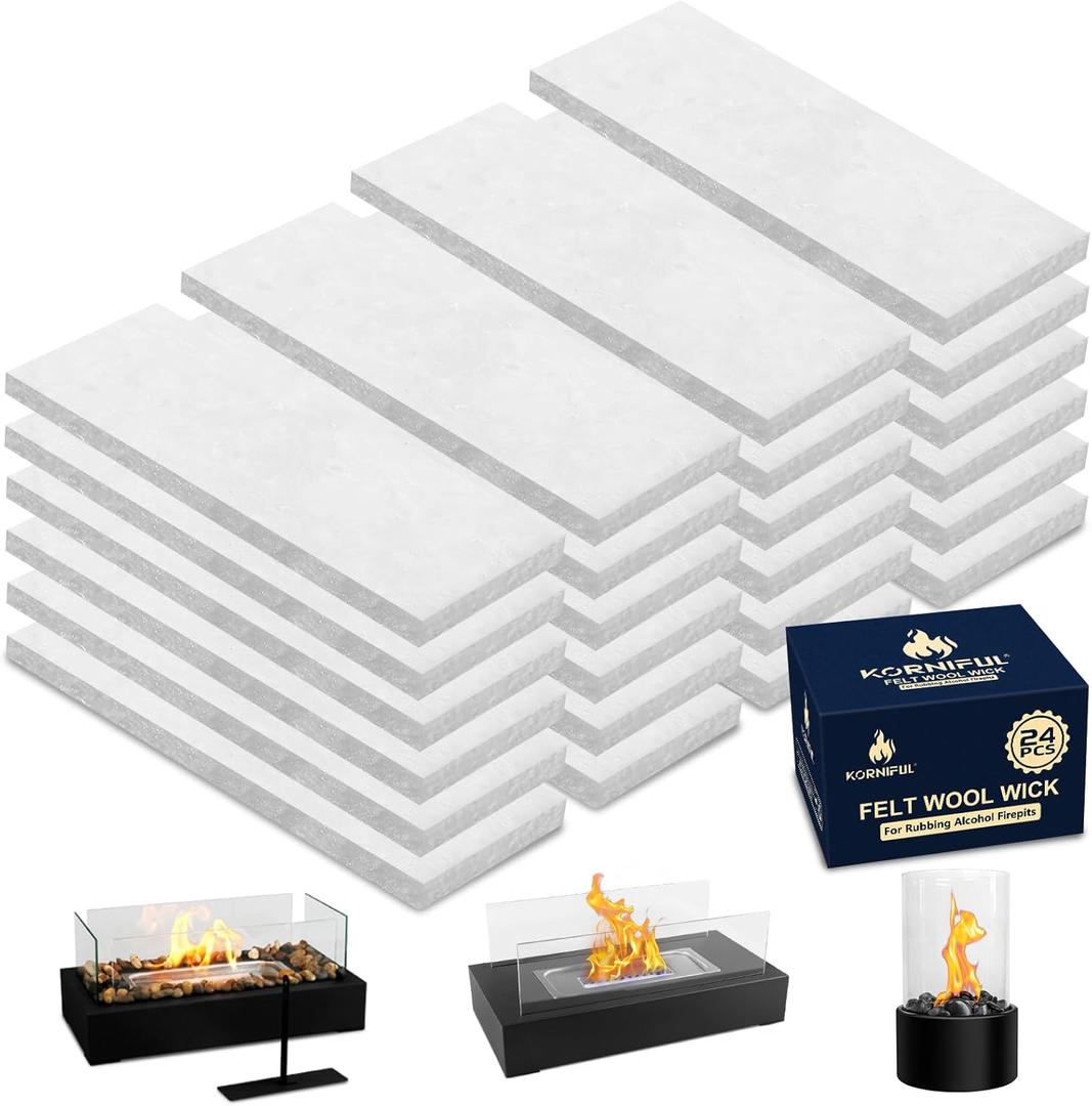 24 pcs Tabletop Fire Pit Ceramic Wool Wick for ROZATO,KORNIFUL,Flammtal to Extend Burning Time,Table Top Firepit Sponge Cotton Core for Bioethanol Rubbing Alcohol Fireplaces (4.7"x2"x0.2" H)