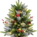 24H Pre-lit Artificial Mini Christmas Tree with Timer, Tabletop Xmas Tree with 20 LED & Burlap Base, Decorative Table Tree for Christmas Party Festival Home Decor (Green/White)