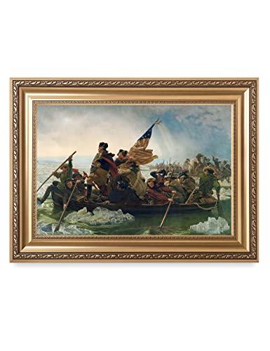 DECORARTS - Washington Crossing the Delaware by Emanuel Leutze, Giclee Print w/Golden Frame for Wall Decor. Picture Size: 24x16 Total Size w/Frame: 30x22 in