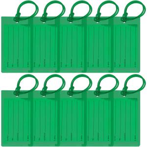 10 Pack Luggage Tags for Suitcases, Airplane Travel Essentials for Flying, International Travel Must Haves, and Luggage Accessories by Sodsay (Deep Green)