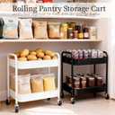 2 Tier Metal Rolling Utility Cart with Wheels Under Desk Storage Cart with Handle, Roll Around Organizer Trolley for Small Space Pantry Bathroom Home Kitchen Office Snack Baby Supplies, Black