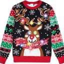 Kids Ugly Christmas Sweater Girls Size 6 Reindeer tracky Xmas Sweaters with led Light-up x-AMS fastive Pullover Jumper 5-6 Years (Black)