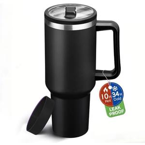 40 oz Water Bottle with Straw - Insulated Tumbler with Handle & Flip Straw | Cold-34H & Hot-10H, Leakproof Lid, Dishwasher Safe, Stainless Steel Coffee Mug, Travel Coffe Cup, for Office Gym Men Woman