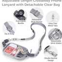 Tiostep Clip and Go Strap for Phone with Wallet Crossbody Phone Lanyard Adjustable and Detachable Clear Bag with Zipper Pouch for Stadium Events and Concert (Gray, S)