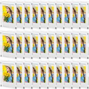 Kigley 30 Pcs Acrylic Fridge Magnetic Picture Frame Refrigerator Magnet Photo Frame Small Picture Desktop Photo Display Compatible with Fujifilm Instax Film 2.09 x 3.39(Clear)