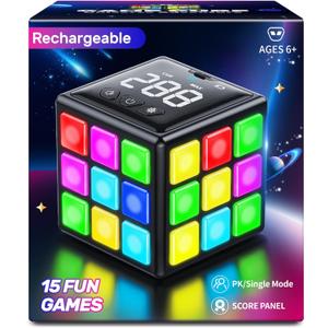 Niufunmal Rechargeable Game Cube - 15-in-1 Fun Brain Memory & Speed Games for Kids - Christmas Easter Birthday Gifts for Boys Girls Ages 6-12+ Years Old - Toys for Kids Teens with Score Screen (Black)