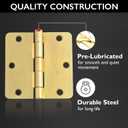 2 x Design House Door Hinges for Interior Doors 3-Pack 3.5-inch x 3.5-inch, Design House 1/4-inch Radius Steel Door Hinge Door Hardware, Satin Brass, 181339