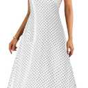 Women's Polka Dots Tie Backless Spaghetti Strap Maxi Dresses | Deep V Neck, Scarf, Vacation, Summer, Party, Flowy (White, L)