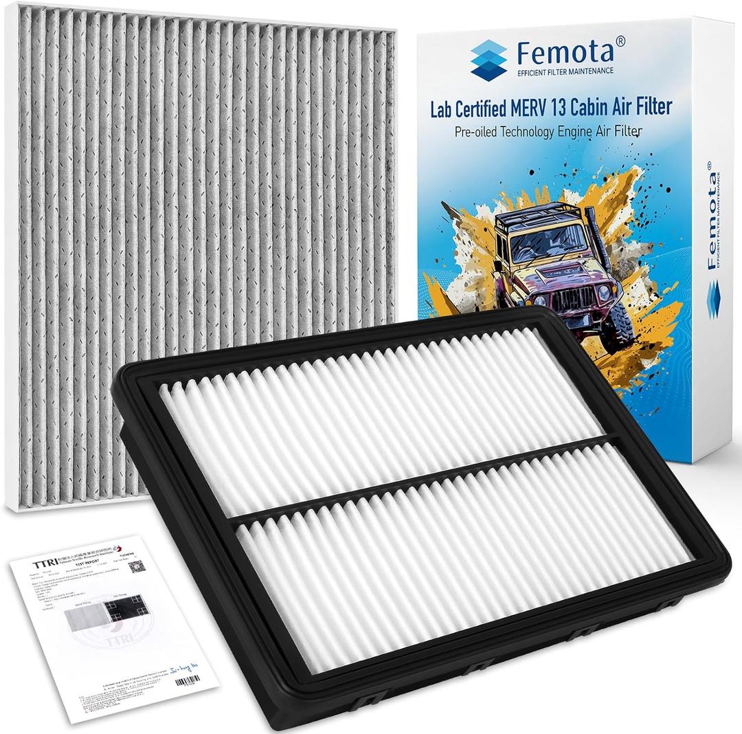 Cabin & Engine Air Filter Kit, CF11819 & CA11943, Lab Certified MERV 13, Pre-oiled, 2pcs, Specific for Hyundai Santa Fe Sport (2017-2018), Kia Sedona (2015-2021)