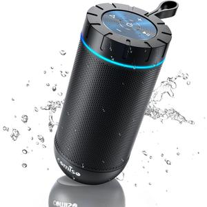 Comiso Bluetooth Speaker, IP65 Waterproof Portable Speaker with 360 HD Stereo Sound, Punchy Bass, TWS Pairing, 24H Playtime, Wireless Speakers for Home/Outdoor/Camping/Beach, Gifts for Unisex (Black)