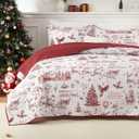 Christmas Quilt Set King Size, Christmas Holiday Decorations Bedspread Set, Soft and Breathable Xmas Quilt Bedding Set (King, 106"x96")