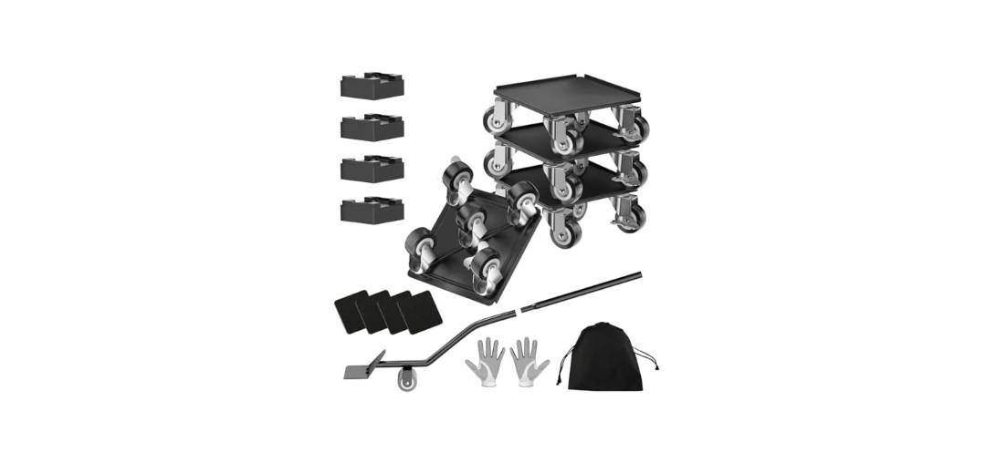 Heavy Duty 1500LBS Furniture Dolly & Movers with 5X 360° Wheels - Carbon Steel Panel & Non-Slip Casters, Includes Lifter Jacks, Gliders for Sofa, Refrigerator (5.4 Inch, Black)