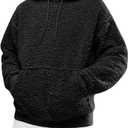 Runcati Mens Fuzzy Sherpa Pullover Hoodie Sweatshirts Long Sleeve Sport Front Pocket Military Fall Outwear Winter Hooded (X-Large, 01 Black)