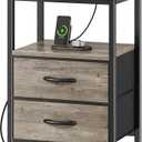 Huuger Nightstand with Charging Station, Fabric Drawers, End Table with Open Shelf, Bedside Table with USB Ports and Outlets, Night Stand for Bedroom, Oak