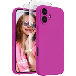 FireNova Designed for iPhone 16 Case, Silicone Upgraded [Camera Protection] Phone Case, Soft Anti-Scratch Microfiber Lining Inside, 6.1 inch, Dark Fuchsia