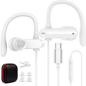 USB C Earbuds Wired Over Ear Headphones for iPhone 17 16 Pro Max/Samsung S26 S25 S24 Ultra A17 A16,Type C Sport Headphones Wired Earphone with Ear Hooks&Loop Microphone for iPad 11 Air/Galaxy Z Fold 7
