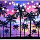 Fabric 7x5ft Purple Summer Seaside Sunset Backdrop Hawaii Beach Palm Trees Tropical Photography Background Luau Party Decorations Kids Adults Photo Banner Booth