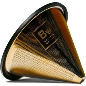 Barista Warrior Compatible with Hario V60 Pour Over Coffee Filters - Reusable Stainless Steel - Best Coffee Maker and Bar Accessories (Gold Titanium Coated)