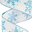 MEEDEE 2.5 Inch White Ribbon with Blue Glitter 10 Yards Wired Snowflake Ribbons Blue and White Ribbon for Christmas Tree, Winter Holiday Decor, Garlands, Wreaths, Gift Wrapping