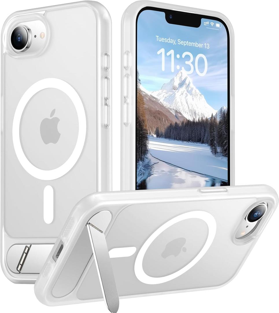 Temdan Magnetic Compatible with iPhone 16E Case, [Built-in Invisible Kickstand][Compatible with MagSafe][Military Grade Shockproof] Slim Translucent Matte Case for iPhone 16E 6.1" 2025