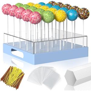 Cake Pop Stand,25 Holes Clear Cake Pops Display Holder,Cake Pop Sticks Kit, Candy Pop Holder,cake pop mold for Party,Wedding,Birthday(Blue,1-Pack)