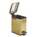 mDesign Slim Metal Rectangle 0.8 Gallon Trash Can with Step Pedal, Easy-Close Lid, Removable Liner - Narrow Wastebasket Garbage Container Bin for Bathroom, Bedroom, Kitchen, Office - Soft Brass