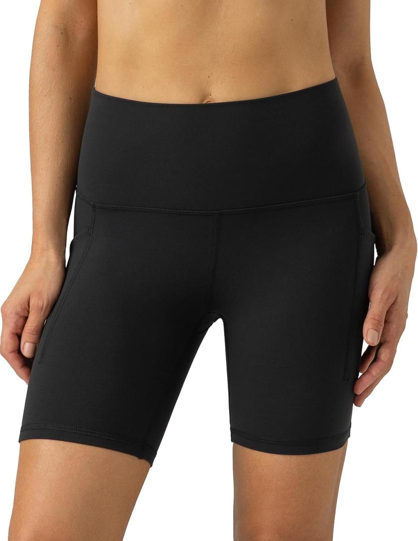 Colorfulkoala Women's Dreamlux Biker Shorts with Pockets 6" Inseam High Waisted Workout Gym Yoga Shorts (Black) L